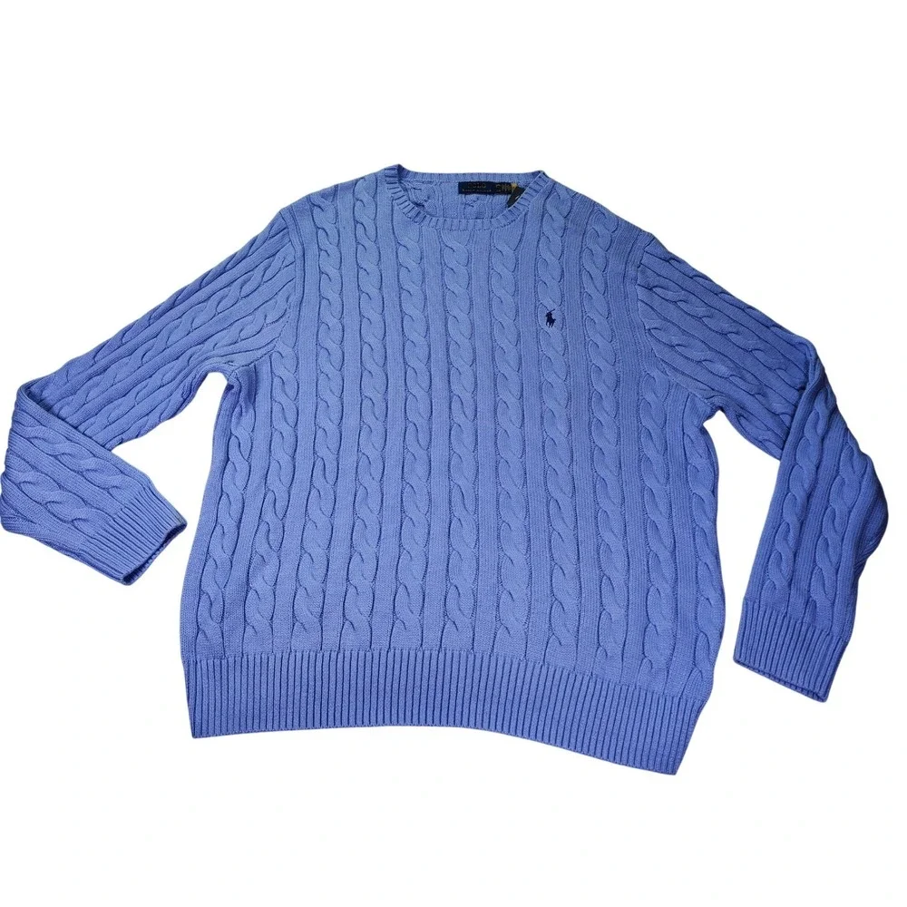 Polo Ralph Lauren Cable Knit Sweater Blue Men's XXL Embroidered‎ Logo NWT